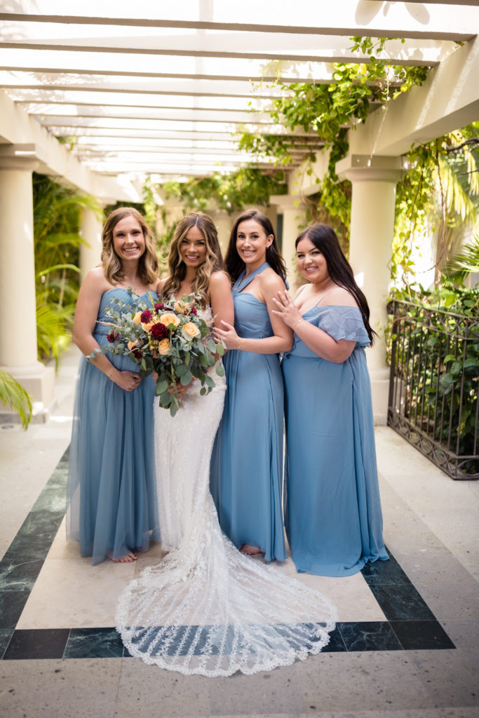 bridesmaids in sky blue dresses