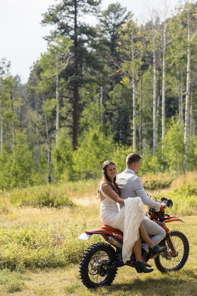 bride and groom riding ktm dirtbike